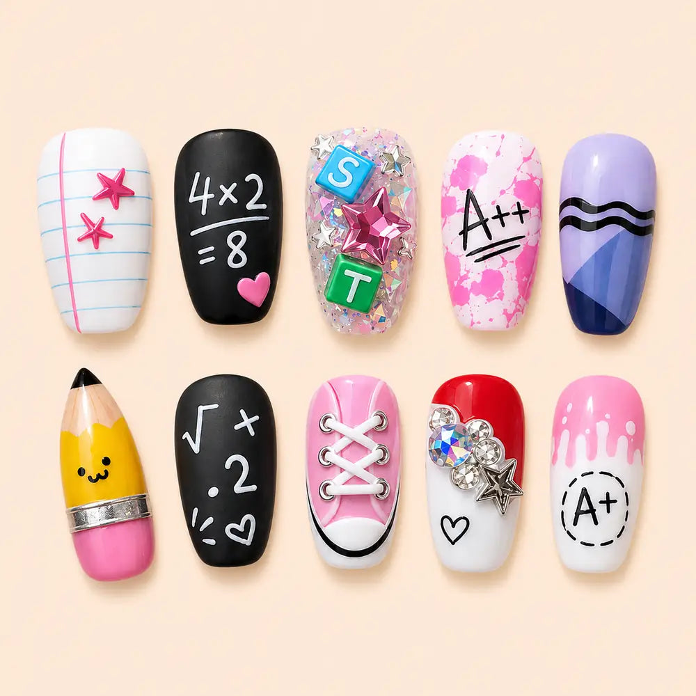 Colorful Classroom A+ 3D Press On Nails — image 1