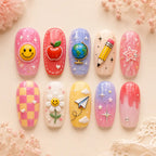 Colorful School Icons 3D Press On Nails — image 2