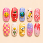 Colorful School Icons 3D Press On Nails — image 1
