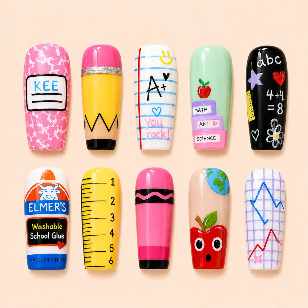 Colorful School Supplies 3D Press On Nails — image 1