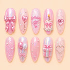 Coquette Birthday Bow & Chrome 3D Press On Nails