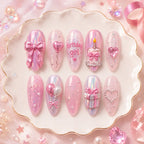 Coquette Birthday Bow & Chrome 3D Press On Nails
