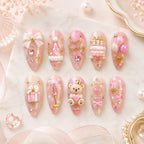 Coquette Birthday Cake & Teddy Bear 3D Rhinestone Press On Nails