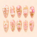 Coquette Birthday Cake & Teddy Bear 3D Rhinestone Press On Nails