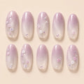Coquette Bridal Cherry Blossom Aurora Ombre Cat Eye Press On Nails
