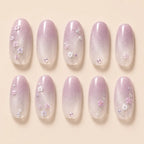 Coquette Bridal Cherry Blossom Aurora Ombre Cat Eye Press On Nails