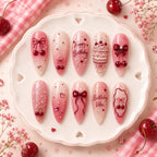 Coquette Cherry & Bow Birthday Ombre 3D Press On Nails