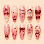 Coquette Cherry & Bow Birthday Ombre 3D Press On Nails