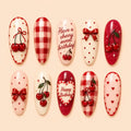 Coquette Cherry & Gingham Birthday Glossy Press On Nails