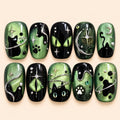 Cosmic Black Cat Green 3D Press On Nails — image 1