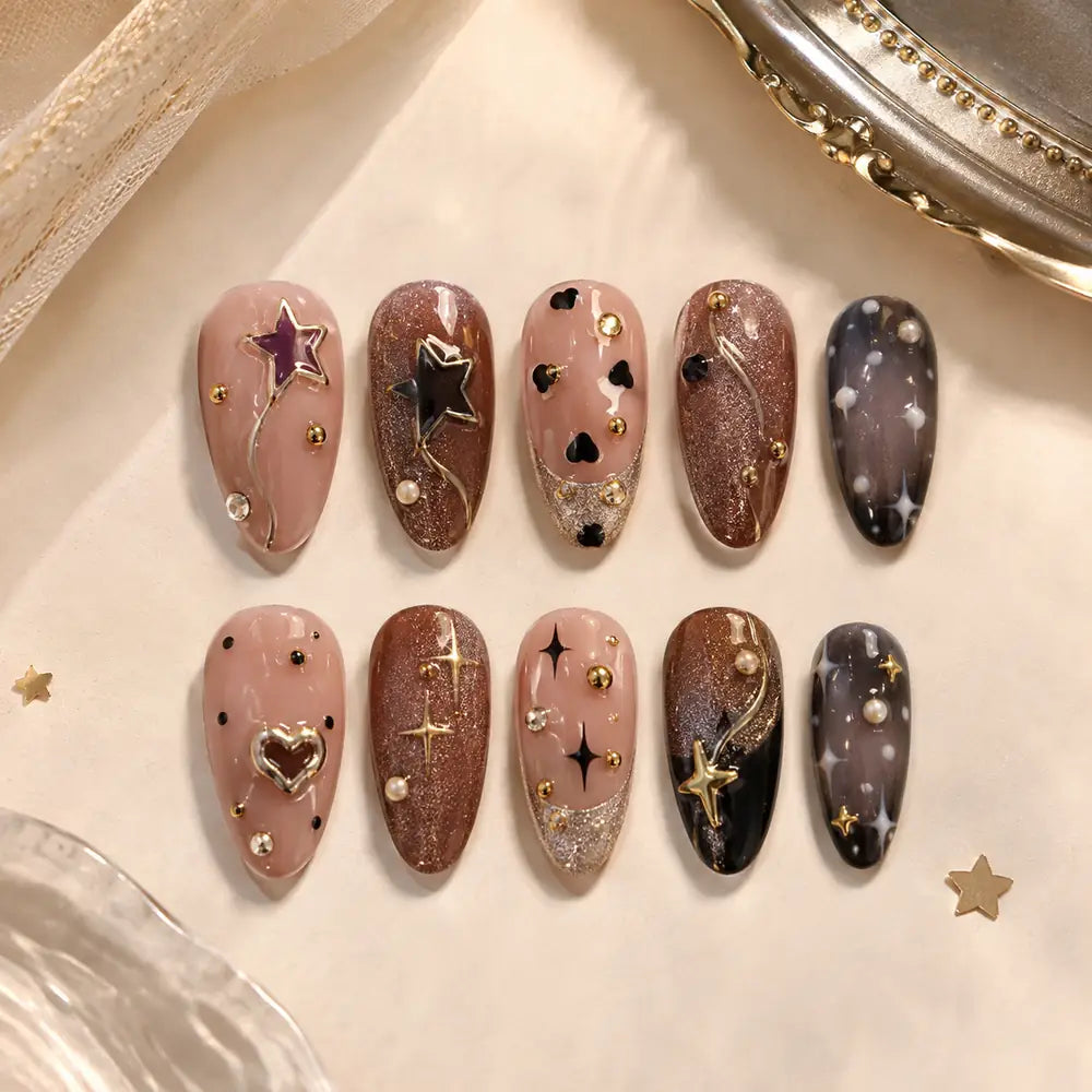 Cosmic Blush Star Charm Glitter Press On Nails — image 2