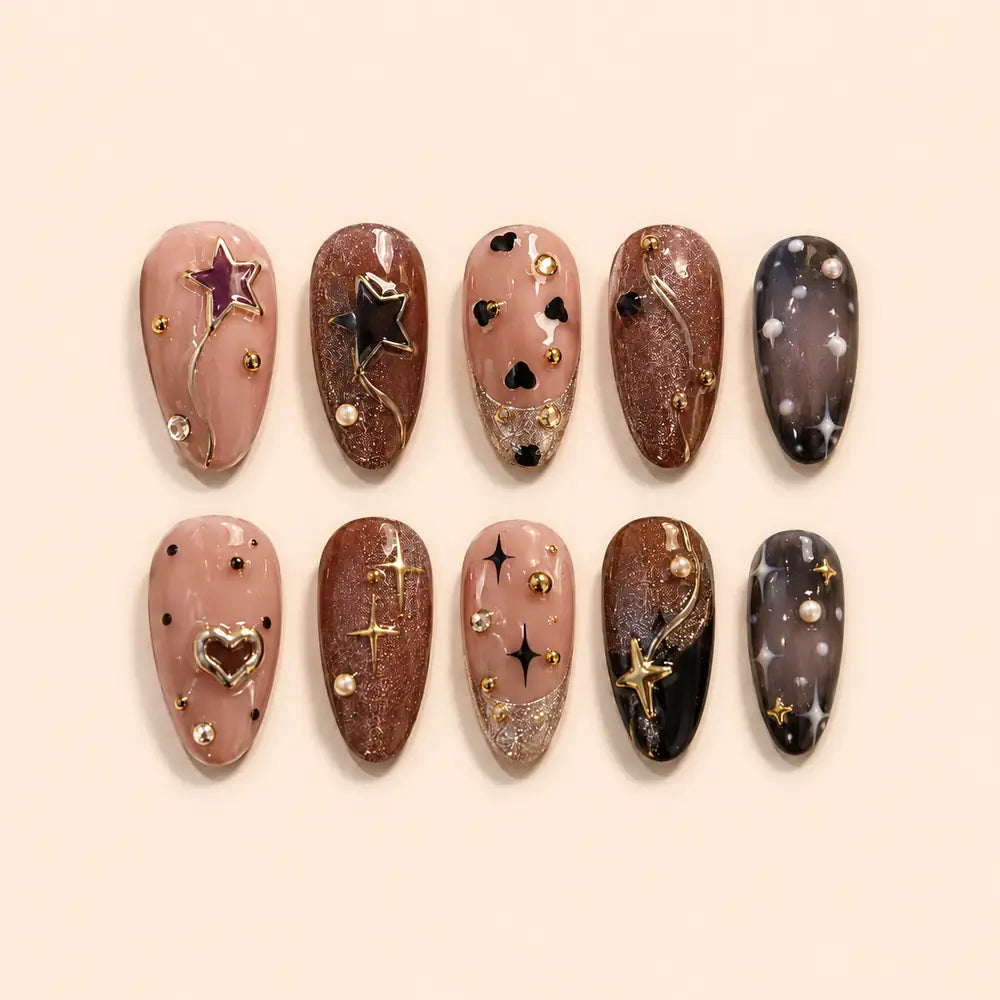 Cosmic Blush Star Charm Glitter Press On Nails — image 1