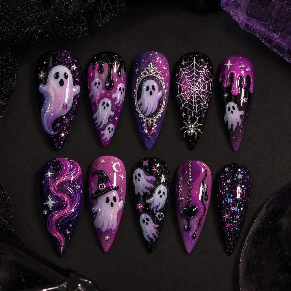 Cosmic Haunted Ghost Stiletto Press On Nails — image 2