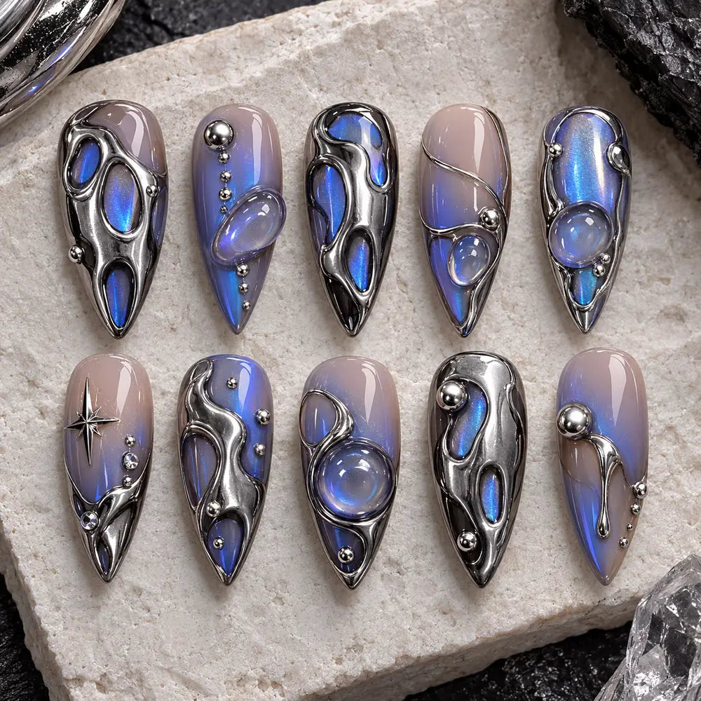 Cosmic Orbit Chrome 3D Press On Nails — image 2