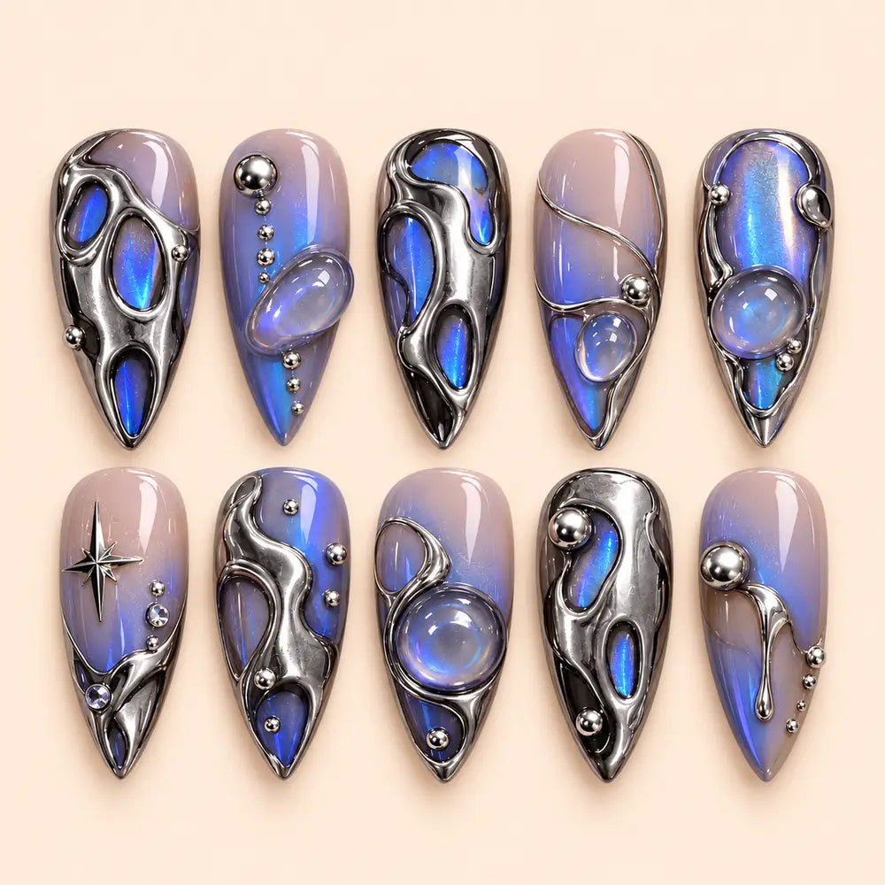 Cosmic Orbit Chrome 3D Press On Nails — image 1