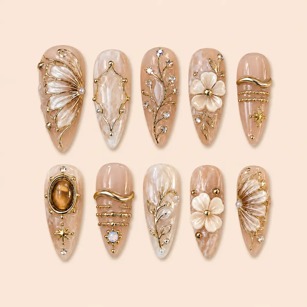 Cottagecore Butterfly Floral 3D Rhinestone Press On Nails — image 1
