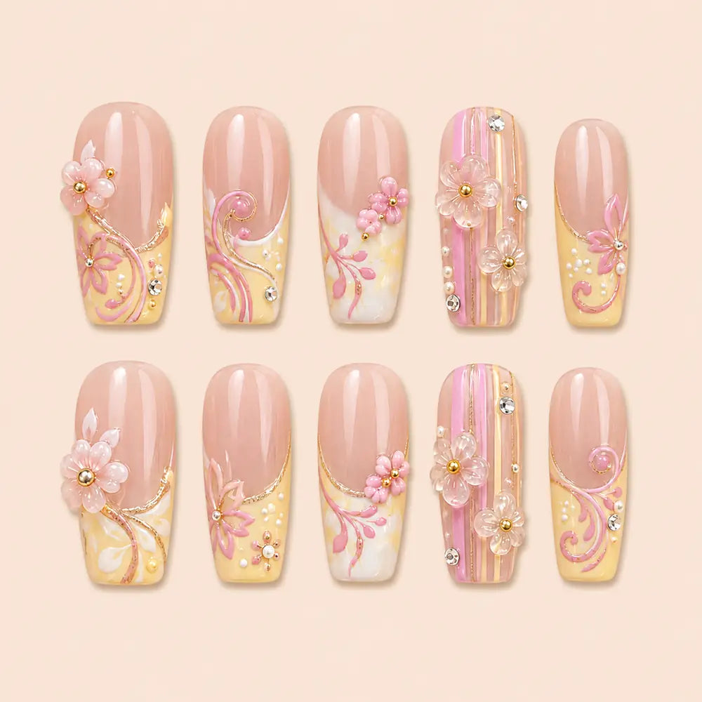 Cottagecore Floral 3D Rhinestone Press On Nails — image 1