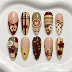 Cozy Apple Café Plaid 3D Press On Nails — image 2