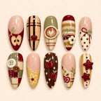 Cozy Apple Café Plaid 3D Press On Nails — image 1