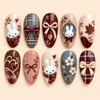Cozy Autumn Bunny Plaid 3D Press On Nails — image 1