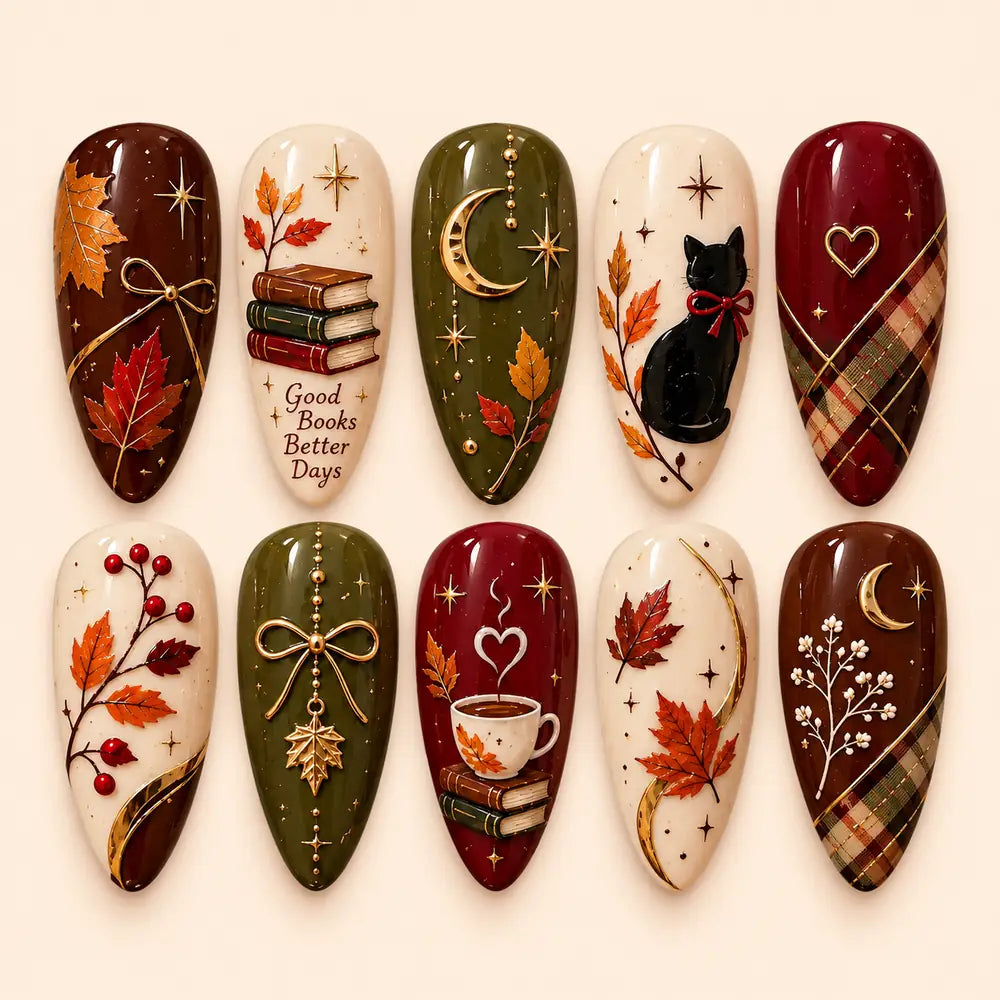 Cozy Autumn Reading 3D Press On Nails — image 1