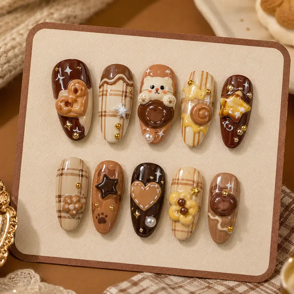Cozy Bakery Cat 3D Press On Nails — image 2