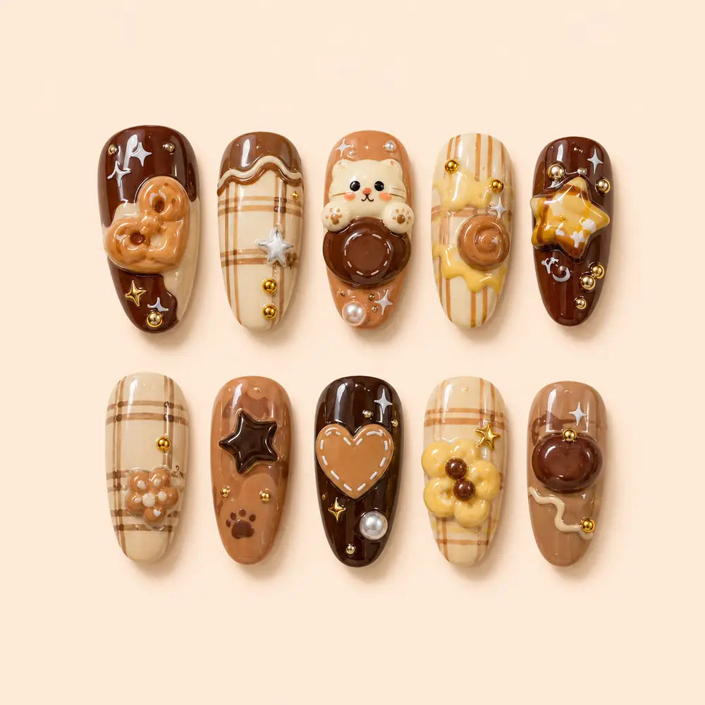 Cozy Bakery Cat 3D Press On Nails — image 1