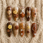 Cozy Plaid Cat & Pumpkin 3D Thanksgiving Press On Nails — image 2