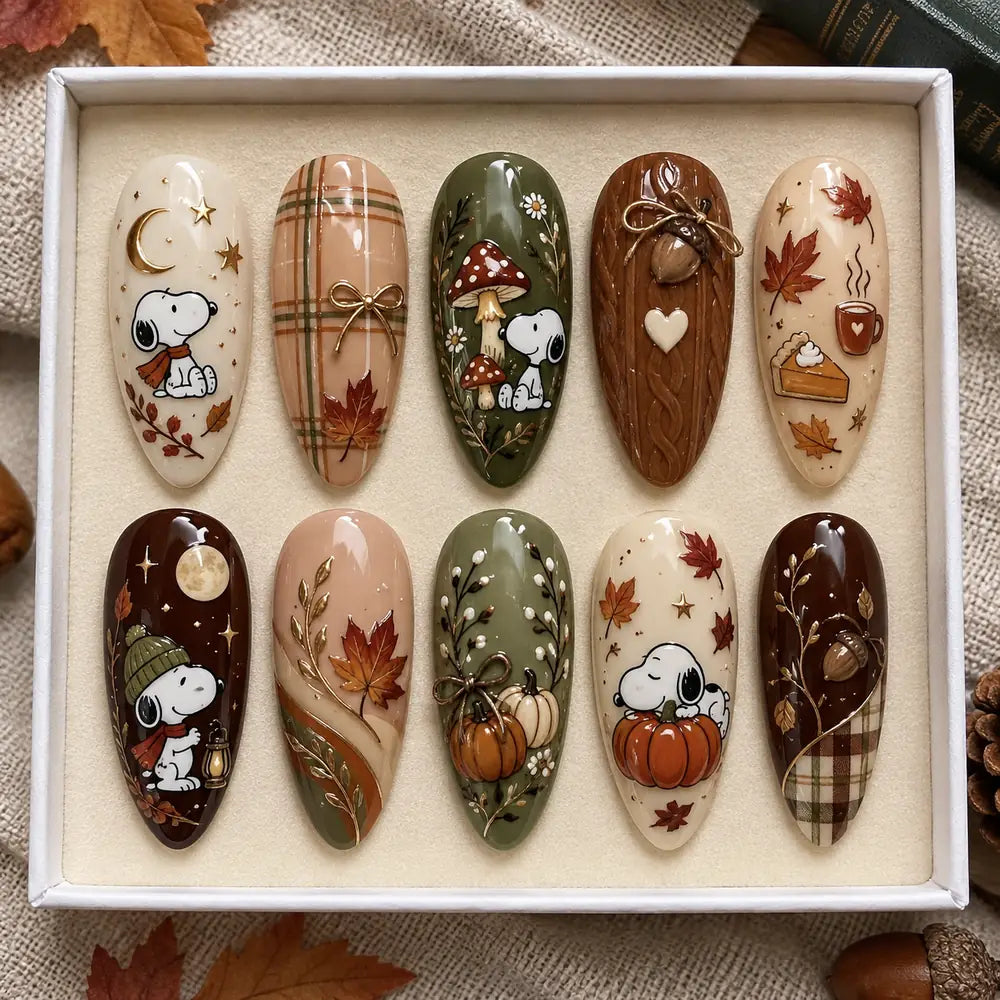 Cozy Woodland Beagle 3D Autumn Press On Nails — image 2