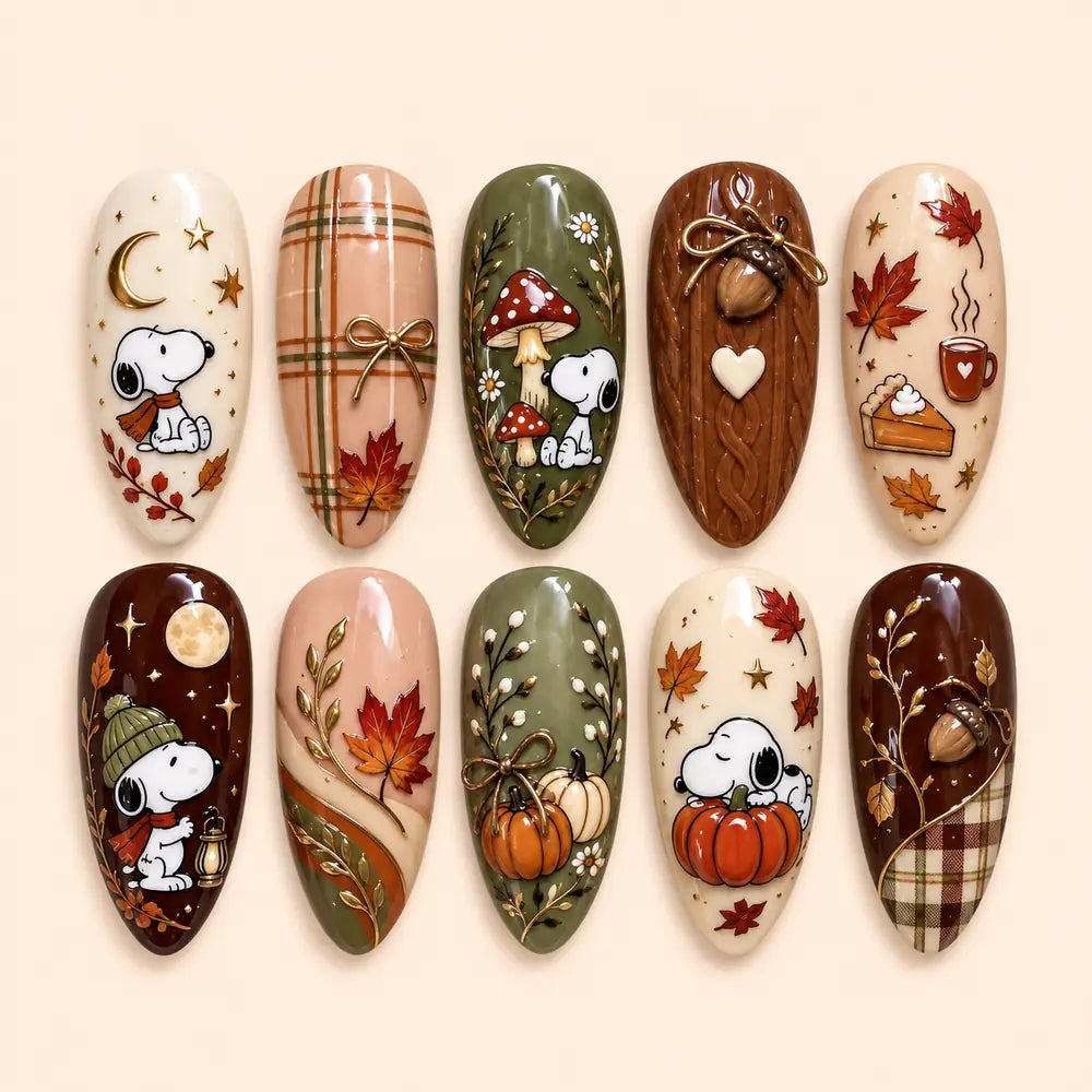 Cozy Woodland Beagle 3D Autumn Press On Nails — image 1