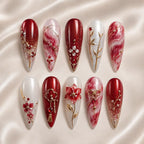 Crimson Botanical Blossom 3D Glitter Press On Nails — image 2