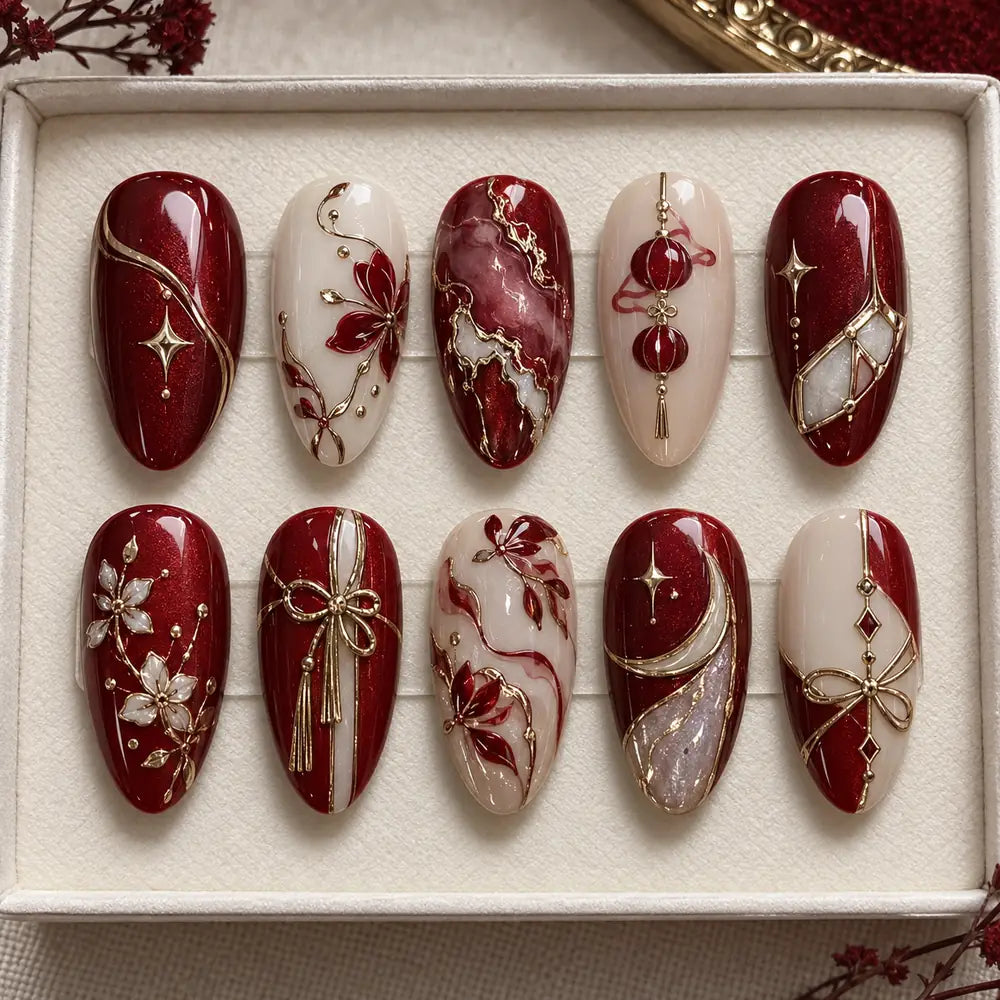 Crimson Christmas Ornament 3D Press On Nails — image 2