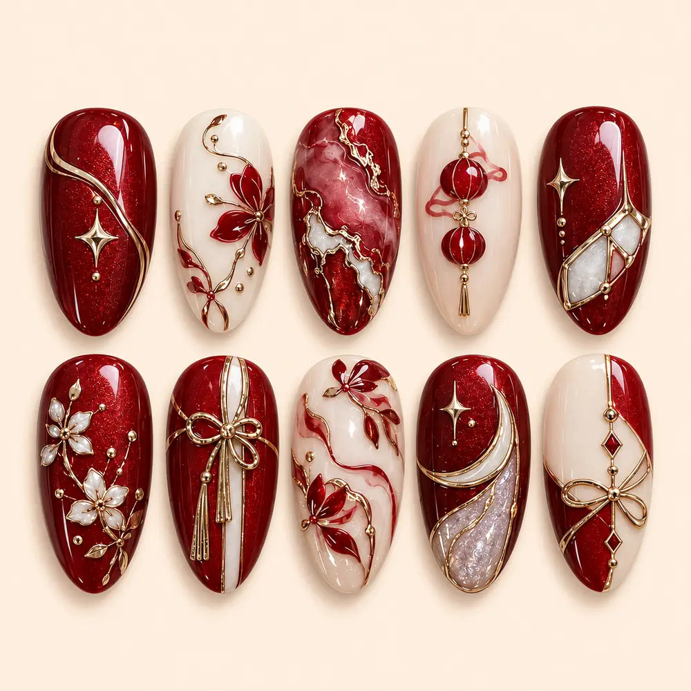 Crimson Christmas Ornament 3D Press On Nails — image 1