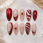 Crimson Christmas Snowflake Bow Press On Nails — image 2