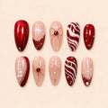 Crimson Christmas Snowflake Bow Press On Nails — image 1