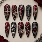 Crimson Cross & Chain Gothic Press On Nails — image 2