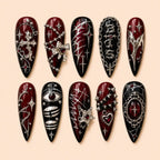 Crimson Cross & Chain Gothic Press On Nails — image 1