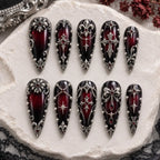 Crimson Gothic Cross 3D Rhinestone Press On Nails — image 2