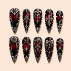 Crimson Gothic Cross 3D Rhinestone Press On Nails — image 1