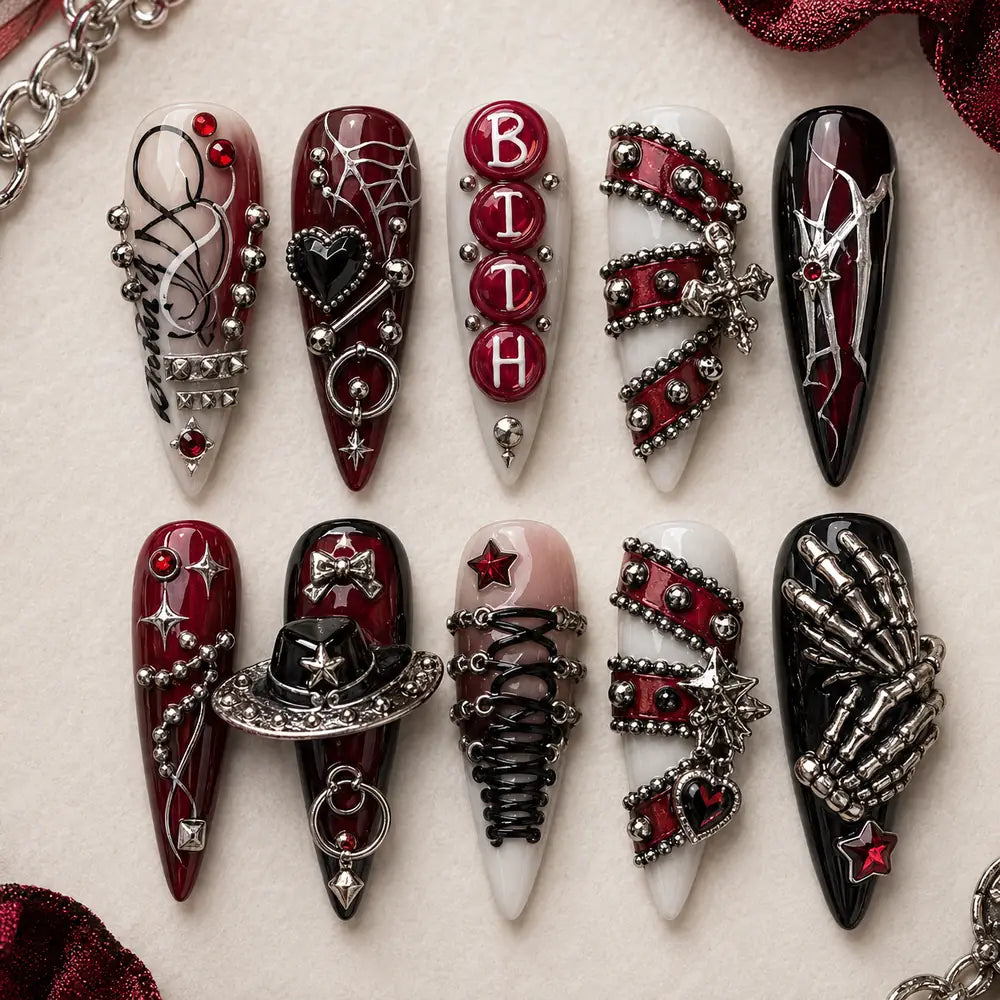 Crimson Gothic Hardware 3D Press On Nails — image 2