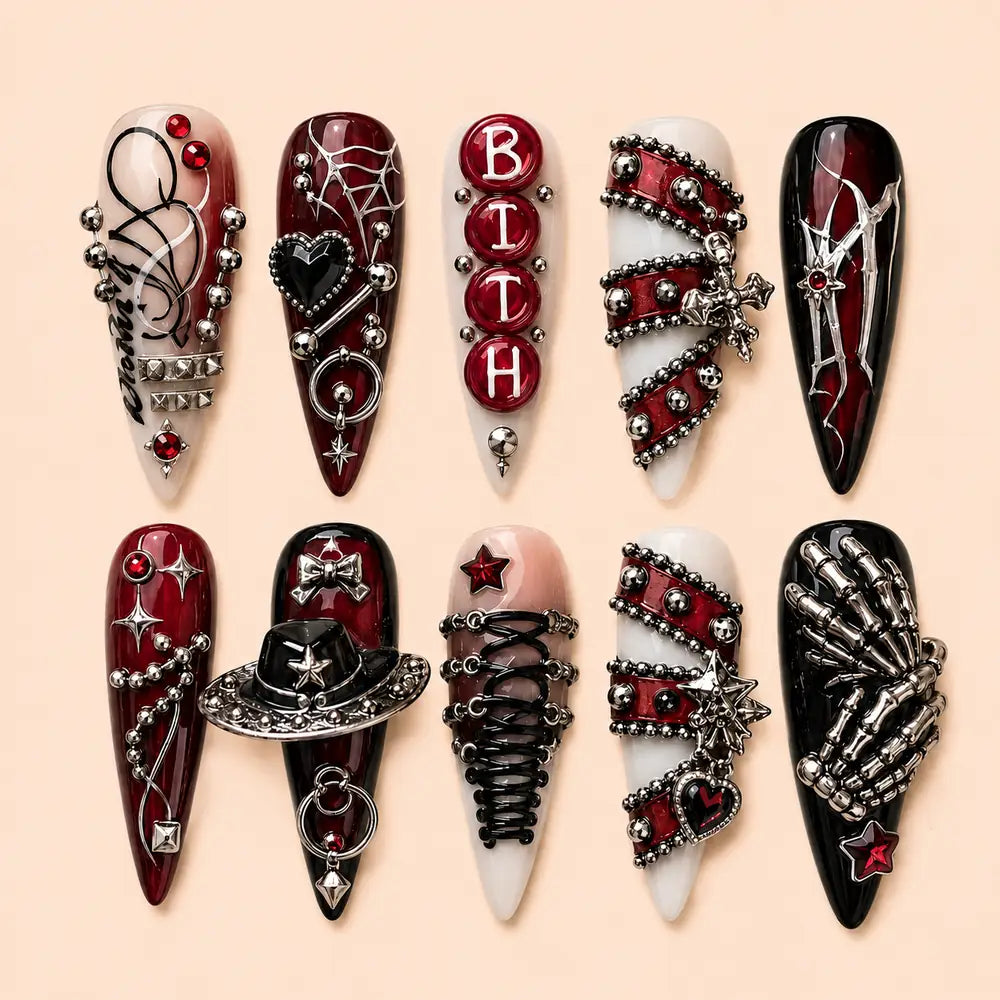 Crimson Gothic Hardware 3D Press On Nails — image 1