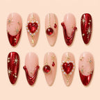 Crimson Heart Jewel Chrome Press On Nails — image 1