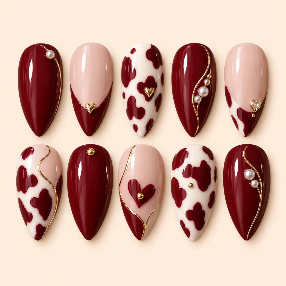 Crimson Hearts 3D Almond Press On Nails — image 1