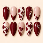 Crimson Hearts 3D Almond Press On Nails — image 1
