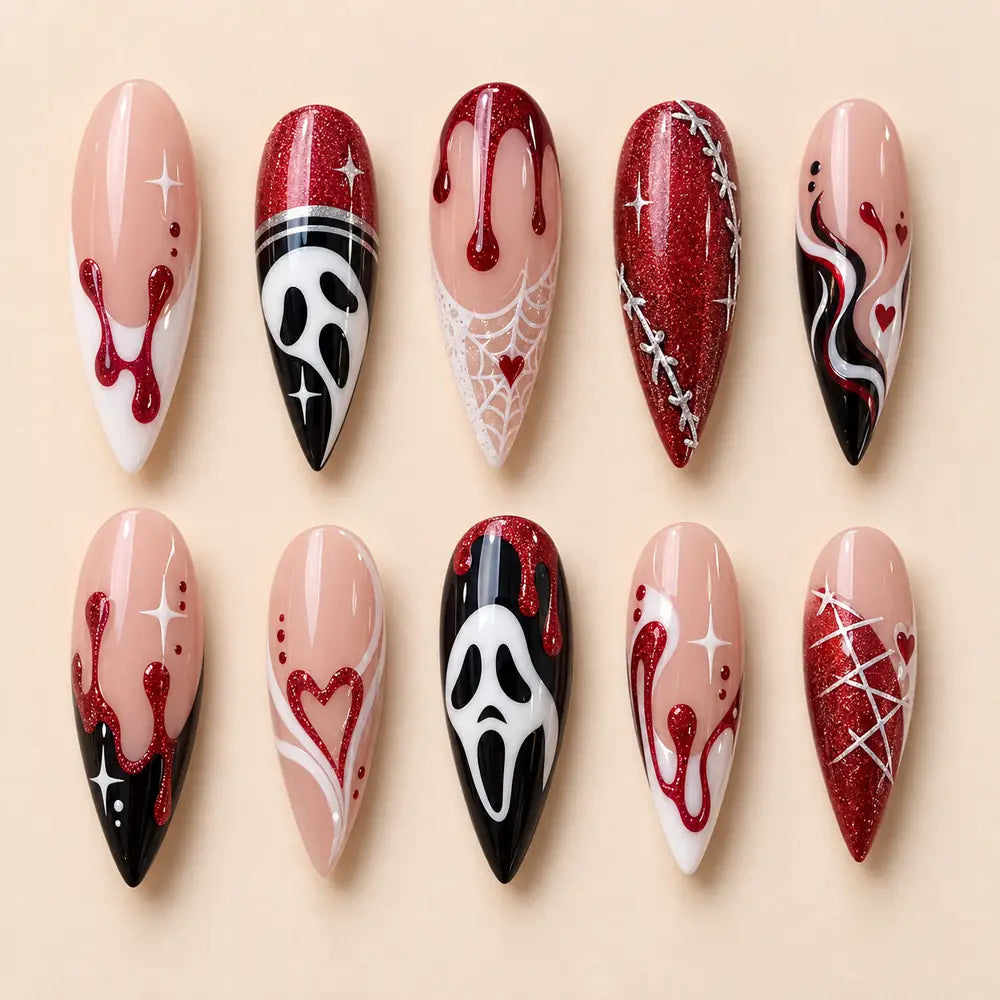 Crimson Horror Mask & Drip Stiletto Press On Nails — image 2