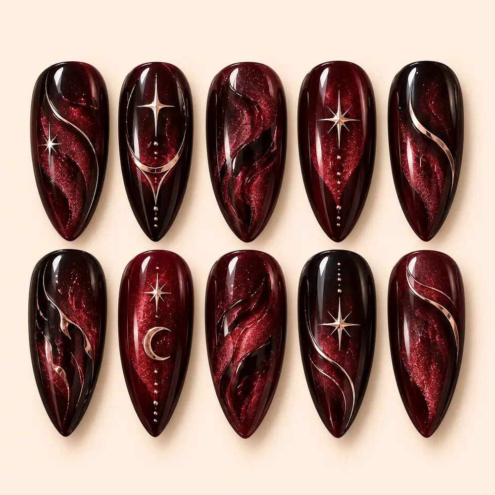 Crimson Moon Cat Eye Press On Nails — image 1