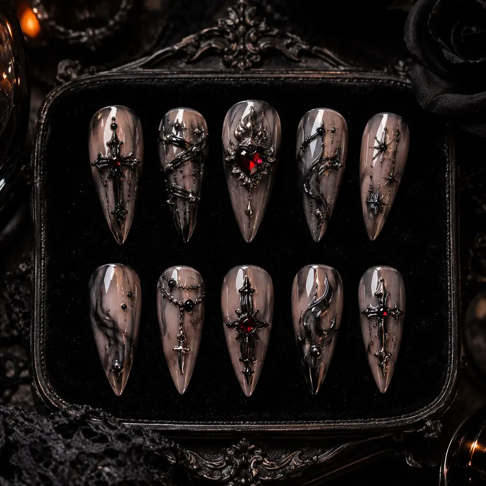 Crimson Reliquary Gothic Cross Press On Nails — image 2