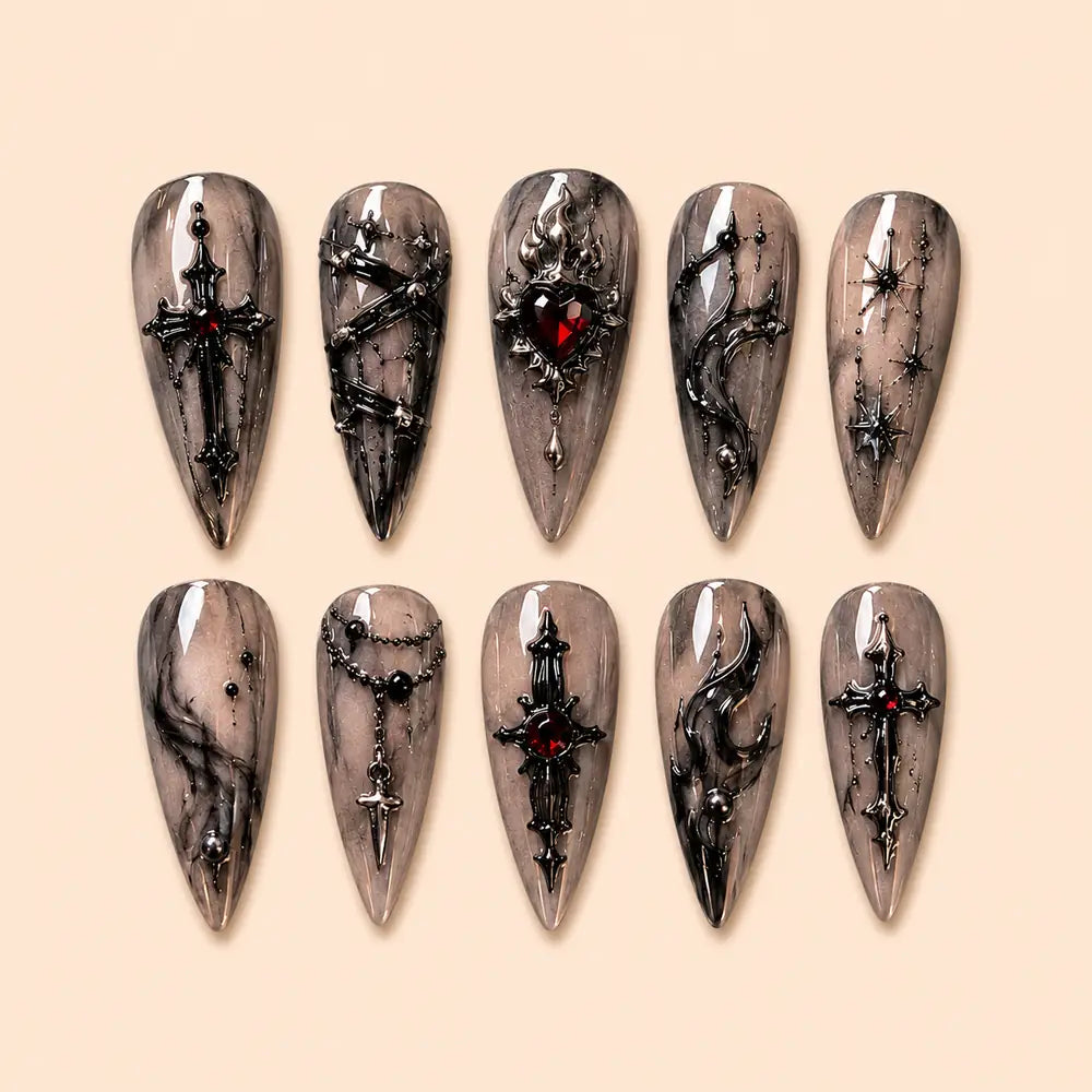 Crimson Reliquary Gothic Cross Press On Nails — image 1