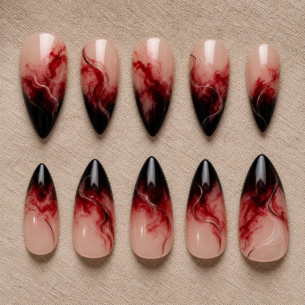 Crimson Smoke Marble Stiletto Press On Nails — image 2