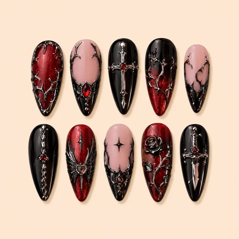 Crimson Sword & Rose Gothic Press On Nails — image 1